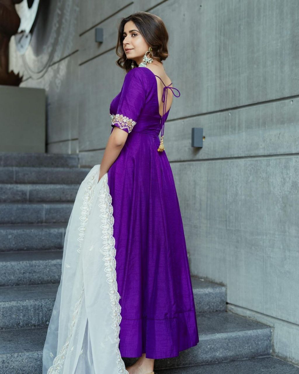 Adorable Violet Phantom Silk With Fancy Embroidery Thread Work Anarkali Suit With Dupatta