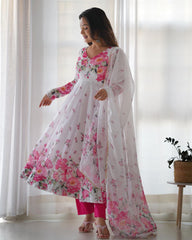 Beautiful Soft Organza Silk With Fancy Badla Zari Work Anarkali Suit With Dupatta