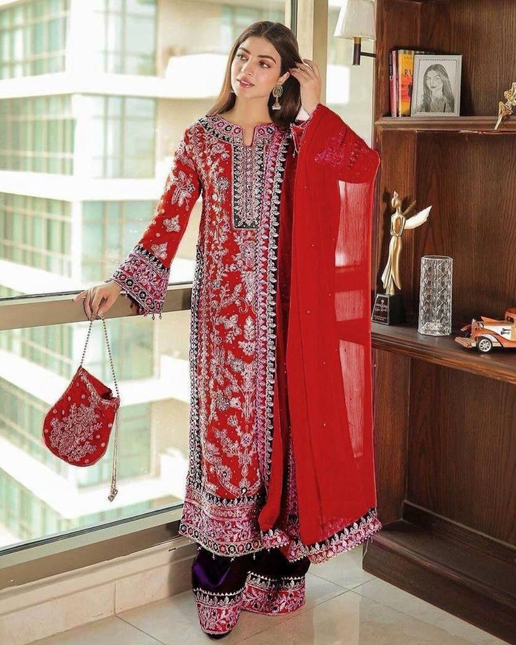 Gorgeous Pure Georgette With Fancy Embroidery Thread Work Plazo Suit With Dupatta