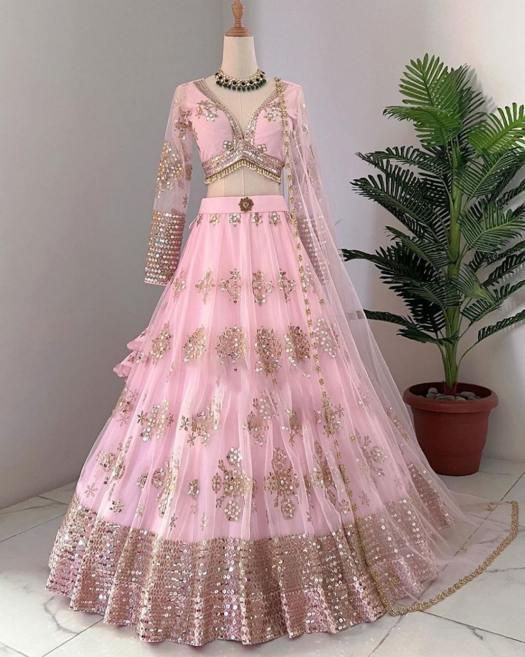 Adorable Pink Butterfly Net With Fancy Sequence Work Lehenga Choli With Dupatta