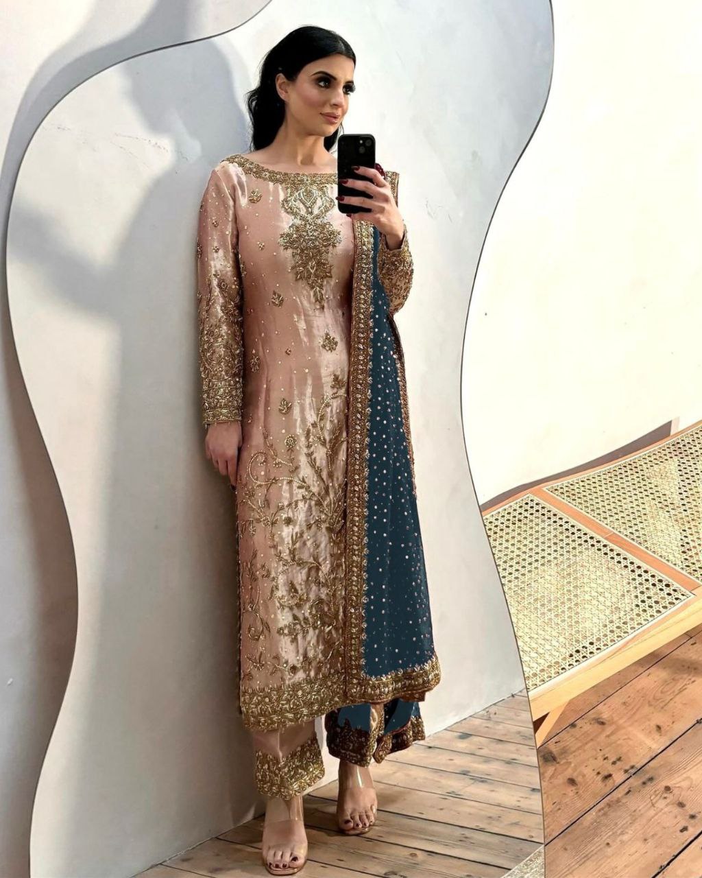 Ready To Wear Jimmy Choo Silk With Sequence Work Plazo Suit With Dupatta