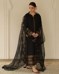 Adorable Black Chinon Silk With Sequence Work Plazo Suit With Dupatta