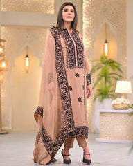 Beautiful Peach Chinon Silk With Fancy Embroidery Thread Work Pant Suit With Dupatta