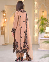 Beautiful Peach Chinon Silk With Fancy Embroidery Thread Work Pant Suit With Dupatta