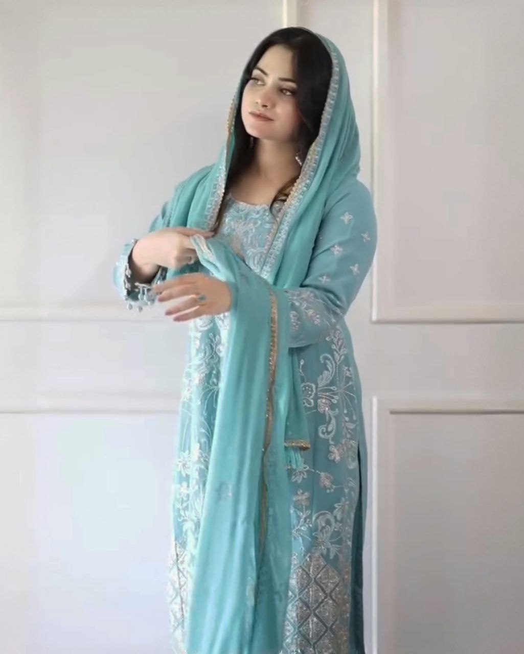 Adorable Sky Blue Pure Georgette With Sequence Work Salwar Suit With Dupatta