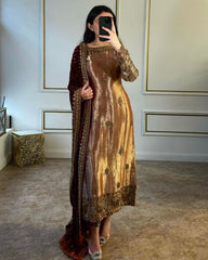 Ready To Wear Jimmy Choo Silk With Embroidery Work Pakistani Suit With Dupatta