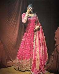 Beautiful Pink Chinon Silk With Sequence Work Gown Suit With Dupatta