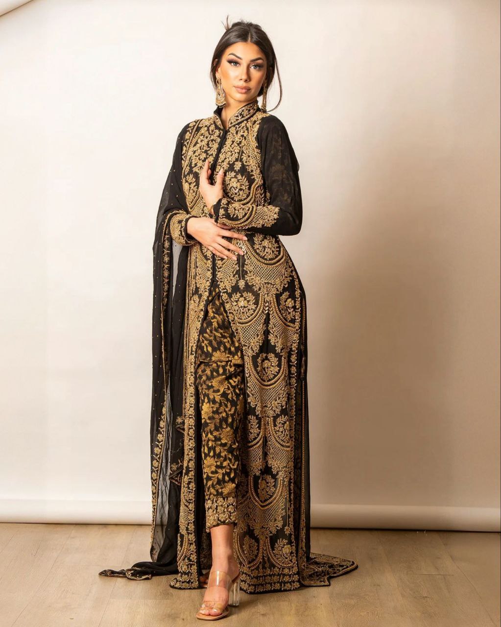 Gorgeous Black Pure Georgette With Sequence Work Designer Koti Suit With Dupatta