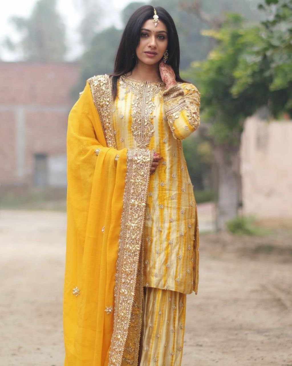 Beautiful Chinon Silk With Fancy Embroidery Thread Work Patiala Suit With Dupatta