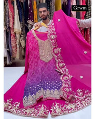 Gorgeous Pink Pure Georgette With Sequence Work Sharara Suit With Dupatta