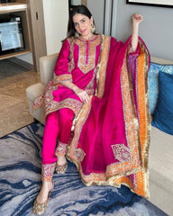 Adorable Pink Micro Velvet With Zari Embroidery Work Salwar Suit With Dupatta