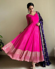 Beautiful Pink Pure Georgette With Sequence Work Gown Suit With Dupatta