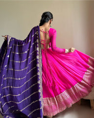 Beautiful Pink Pure Georgette With Sequence Work Gown Suit With Dupatta